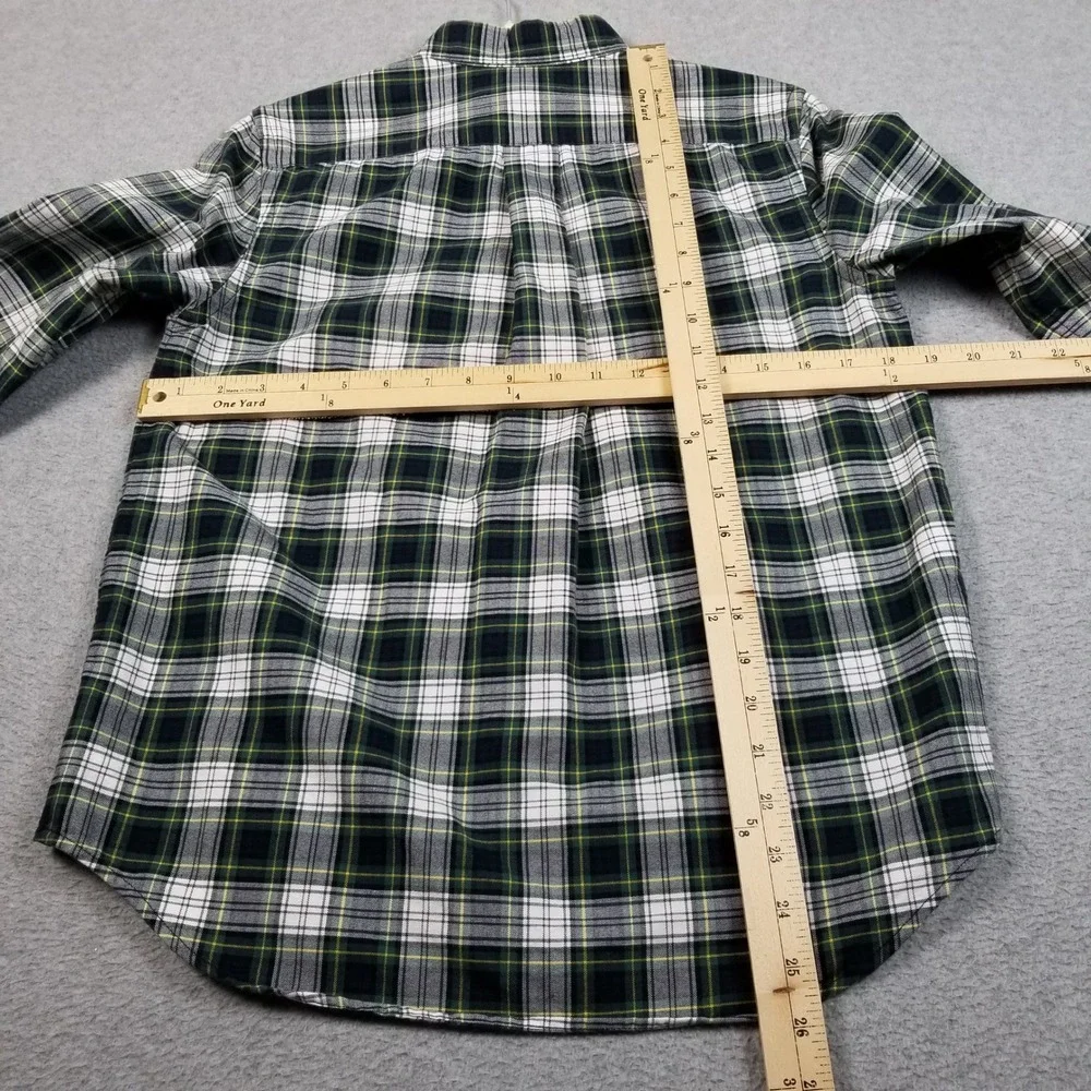 Ralph Lauren Button Up Shirt Boys L Large Green Blue Plaid Pony Long Sleeve Logo